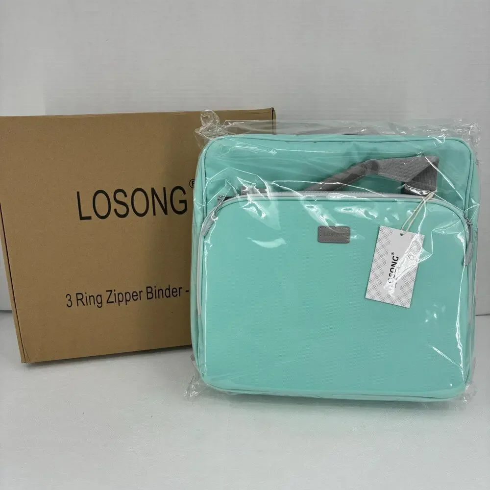Losong 3 Ring Zipper Binder 2 Inch 500‎ Sheets Capacity Long Strap Mint Green